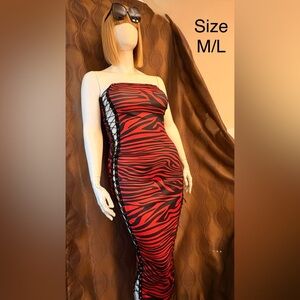 Red and Black Zebra Print Strapless Dress